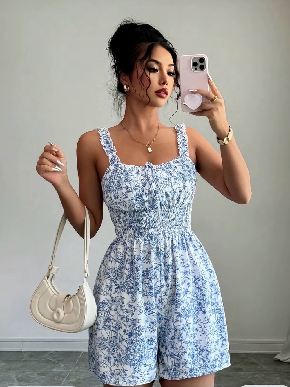 NWOT Blue Floral Smocked Sundress Romper - Womens
